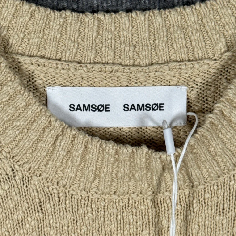NEW Samsoe Ray Crew Neck Sweater Mens XS Castle Wall Beige Textured Knit NWT